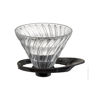 Hario V60 dripper - vetro con supporto nero, nuovo tipo - misura 02 (VDGR-02-B)